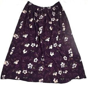 Vintage Positive Attitude Floral Purple White Midi A Line Skirt Cottage Large 10